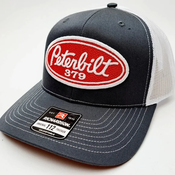 Peterbilt 379 Trucks Retro Vintage Style Patch Trucker Hat Cap 80s Richardson Vintage Peterbilt Retro Patch + Richardson 112 Black & White  main image 3